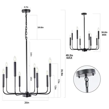 Wellmet Black Chandelier for Modern Farmhouse Decor