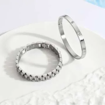 Gold Bracelets for Women Stackable Gold Bangles for Women Tennis Bracelets Bangle Cubic Zirconia 18K Gold Plated Jewelry for Gifts to Lover Girlfriend Wife Mom Sister Mother's Day Gifts Valentine Wedding Birthday (2pcs-Silver-A)