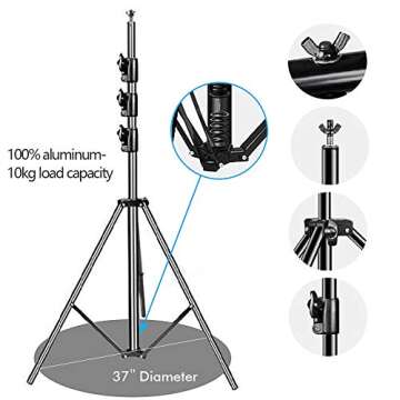 SLOW DOLPHIN 10 x 10Ft Photo Video Studio Heavy Duty Adjustable Muslin Backdrop Stand Background Support System Kit for Photography with Carrying Bag 8 Pcs Clip Clamps