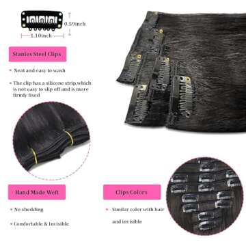 FIPOHIRA Clip in Hair Extensions Real Human Hair 20 INCH Natural Black Hair Extensions Clips Double Weft Seamless Clip in Hair Extensions Long, Straight 8pcs 80g #1b