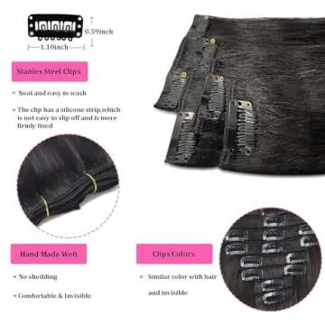 FIPOHIRA Clip in Hair Extensions Real Human Hair 20 INCH Natural Black Hair Extensions Clips Double Weft Seamless Clip in Hair Extensions Long, Straight 8pcs 80g #1b