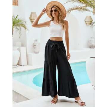 Blooming Jelly Women Casual Pants Wide Leg Trousers High Waisted Pant Trendy Vacation Outift 2025(S,Black)