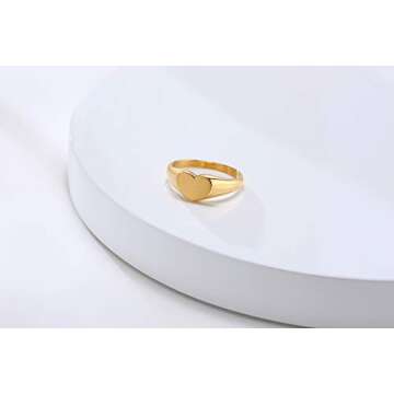 MEALGUET 18K Gold Filled Stainless Steel Delicate Oval/Heart Signet Ring for WomenStackable Chunky Layering Ring Band Pinky Ring Stylish Ring for Women, Customized,Size 6