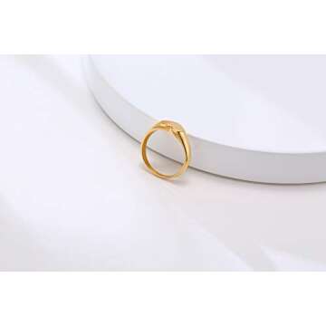 MEALGUET 18K Gold Filled Stainless Steel Delicate Oval/Heart Signet Ring for WomenStackable Chunky Layering Ring Band Pinky Ring Stylish Ring for Women, Customized,Size 6
