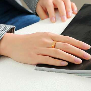 MEALGUET 18K Gold Filled Stainless Steel Delicate Oval/Heart Signet Ring for WomenStackable Chunky Layering Ring Band Pinky Ring Stylish Ring for Women, Customized,Size 6