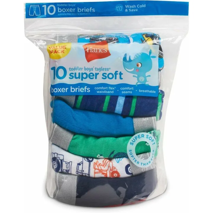 Hanes Boys & Toddler Comfort Boxer Briefs, 10 Pack