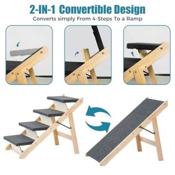 MEWANG 4 Levels Wooden Dog Steps & Ramp - Ideal for Pets up to 110lbs