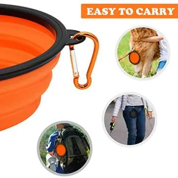 COLLAPSIBLE 2-Pack Small Dog Travel Bowl, Collapsible Bowls for Dogs, Foldable Cat Water Bowl, Portable Pet Feeding Watering Traveling Dish (Black & Orange)