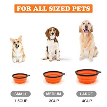COLLAPSIBLE 2-Pack Small Dog Travel Bowl, Collapsible Bowls for Dogs, Foldable Cat Water Bowl, Portable Pet Feeding Watering Traveling Dish (Black & Orange)