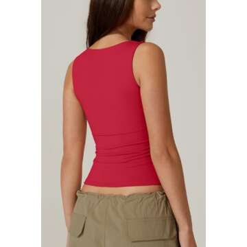 QINSEN Women's Sleeveless Square Neck Top in Red