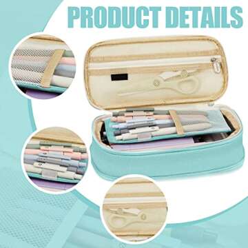 Henoyso 18 Pcs Aesthetic Bible Study Supplies Include Big Capacity Pen Bag with Zipper 12 Pcs Chisel Tip Bible Highlighters 5 Pcs Quick Dry Retractable Black Ink Pens for Office(Light Green)