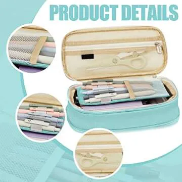 Henoyso 18 Pcs Aesthetic Bible Study Supplies Include Big Capacity Pen Bag with Zipper 12 Pcs Chisel Tip Bible Highlighters 5 Pcs Quick Dry Retractable Black Ink Pens for Office(Light Green)