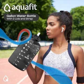 AQUAFIT 1 Gallon Water Bottle with Time Marker - Straw & Chug Lid - BPA Free Big Water Bottle with Straw - Gym Water Bottle with Handle - Gallon Water Jug (128 Ounces, Frosty)