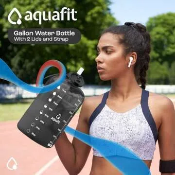 AQUAFIT 1 Gallon Water Bottle with Time Marker - Straw & Chug Lid - BPA Free Big Water Bottle with Straw - Gym Water Bottle with Handle - Gallon Water Jug (128 Ounces, Frosty)