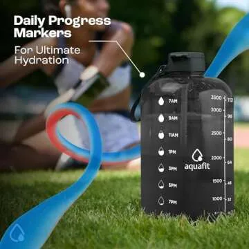 AQUAFIT 1 Gallon Water Bottle with Time Marker - Straw & Chug Lid - BPA Free Big Water Bottle with Straw - Gym Water Bottle with Handle - Gallon Water Jug (128 Ounces, Frosty)