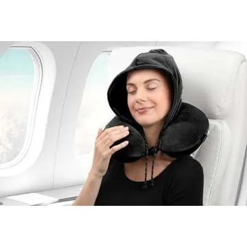 Brookstone Hooded Memory Foam Neck Pillow for Travel Comfort