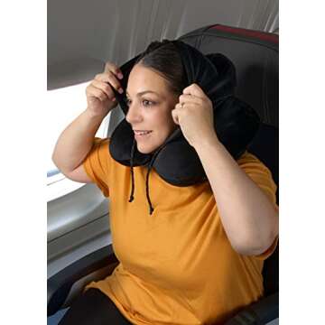 Brookstone Hooded Memory Foam Neck Pillow for Travel Comfort