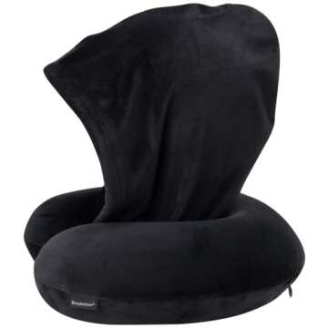 Brookstone Hooded Memory Foam Neck Pillow for Travel Comfort
