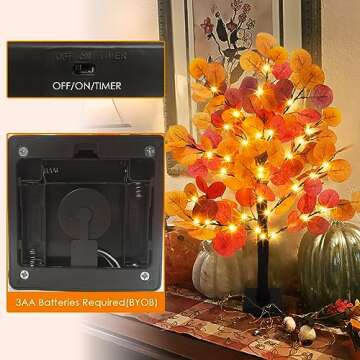 Phliofd Artificial Tree, 24 inches Eucalyptus Leaves, 60 LED Lights with Timer, Battery Operated, Tabletop Decor for Home, Wedding, Thanksgiving