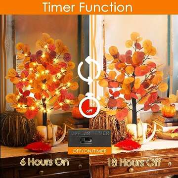 Phliofd Artificial Tree, 24 inches Eucalyptus Leaves, 60 LED Lights with Timer, Battery Operated, Tabletop Decor for Home, Wedding, Thanksgiving