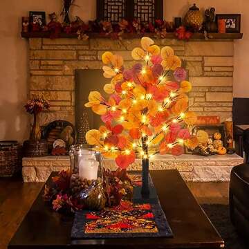 Phliofd Artificial Tree, 24 inches Eucalyptus Leaves, 60 LED Lights with Timer, Battery Operated, Tabletop Decor for Home, Wedding, Thanksgiving