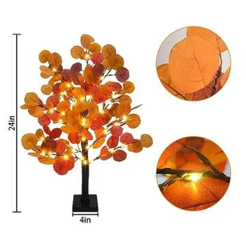 Phliofd Artificial Tree, 24 inches Eucalyptus Leaves, 60 LED Lights with Timer, Battery Operated, Tabletop Decor for Home, Wedding, Thanksgiving