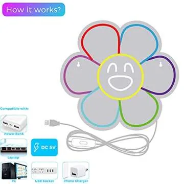 Smiley Face Sunflower Neon Sign Light LED Smiley Face Gifts Light Up Sign for Bedroom Wall Decor Neon Lights Wall Sign Smile Face Rainbow Flower LED Sign Party Décor Sign Lights (A. Rainbow Flower)