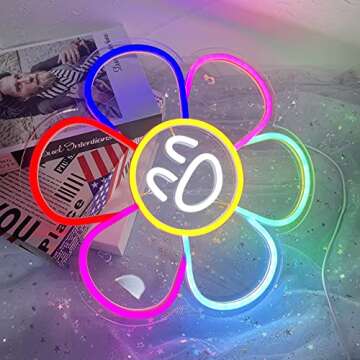Smiley Face Sunflower Neon Sign Light LED Smiley Face Gifts Light Up Sign for Bedroom Wall Decor Neon Lights Wall Sign Smile Face Rainbow Flower LED Sign Party Décor Sign Lights (A. Rainbow Flower)