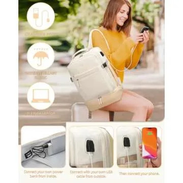 ZOMFELT Travel Backpack for Women, Flight Approved Carry on Backpack with Shoes Compartment & Wet Pocket, Water Resistant 17inch Laptop Bag with USB Charging Port for College Weekender Hiking Trip