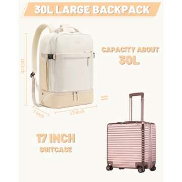 ZOMFELT Travel Backpack for Women, Flight Approved Carry on Backpack with Shoes Compartment & Wet Pocket, Water Resistant 17inch Laptop Bag with USB Charging Port for College Weekender Hiking Trip