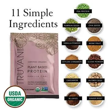 Truvani Vegan Pea Protein Powder | Vanilla Chai | 20g Organic Plant Based Protein | 1 Serving | Keto | Gluten & Dairy Free | Low Carb | No Added Sugar
