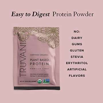 Truvani Vegan Pea Protein Powder | Vanilla Chai | 20g Organic Plant Based Protein | 1 Serving | Keto | Gluten & Dairy Free | Low Carb | No Added Sugar