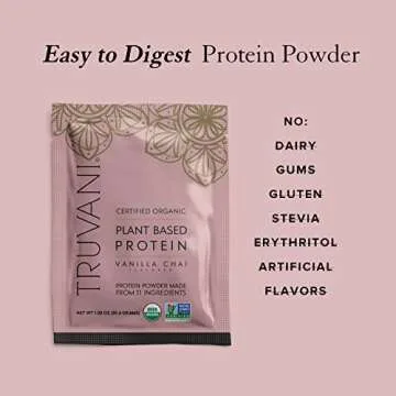 Truvani Vegan Pea Protein Powder | Vanilla Chai | 20g Organic Plant Based Protein | 1 Serving | Keto | Gluten & Dairy Free | Low Carb | No Added Sugar