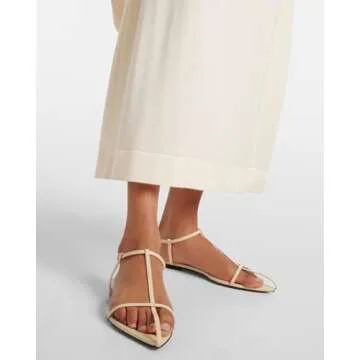 VorisVina Red Flat Sandals for Women Adjustable Metallic Buckle Ankle Strap Slide Sandals Comfortable Pointed Open Toe Slip on Sandal