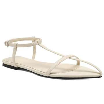 VorisVina Red Flat Sandals for Women Adjustable Metallic Buckle Ankle Strap Slide Sandals Comfortable Pointed Open Toe Slip on Sandal