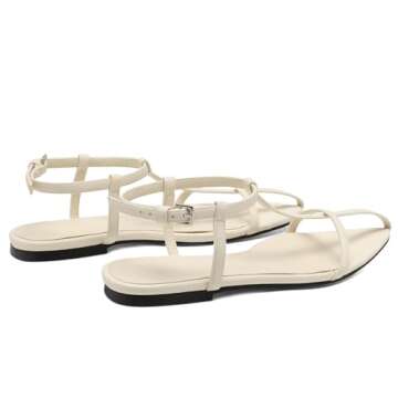 VorisVina Red Flat Sandals for Women Adjustable Metallic Buckle Ankle Strap Slide Sandals Comfortable Pointed Open Toe Slip on Sandal