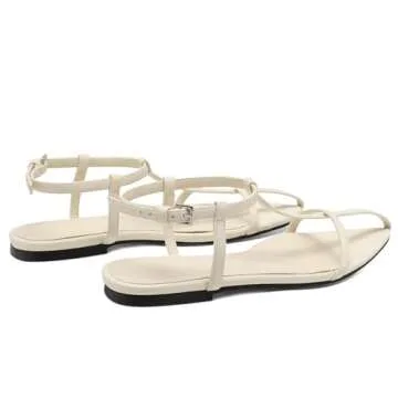 VorisVina Red Flat Sandals for Women Adjustable Metallic Buckle Ankle Strap Slide Sandals Comfortable Pointed Open Toe Slip on Sandal