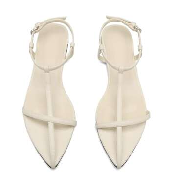 VorisVina Red Flat Sandals for Women Adjustable Metallic Buckle Ankle Strap Slide Sandals Comfortable Pointed Open Toe Slip on Sandal