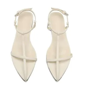 VorisVina Red Flat Sandals for Women Adjustable Metallic Buckle Ankle Strap Slide Sandals Comfortable Pointed Open Toe Slip on Sandal