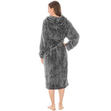 PAVILIA Women Hooded Plush Soft Robe | Fluffy Warm Fleece Sherpa Shaggy Bathrobe (L/XL, Gray)