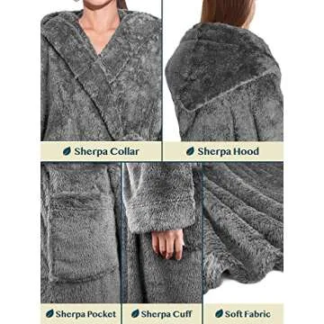 PAVILIA Warm Hooded Robe for Women - Cozy Fleece Bathrobe