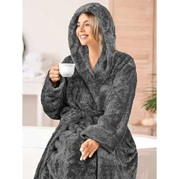 PAVILIA Warm Hooded Robe for Women - Cozy Fleece Bathrobe