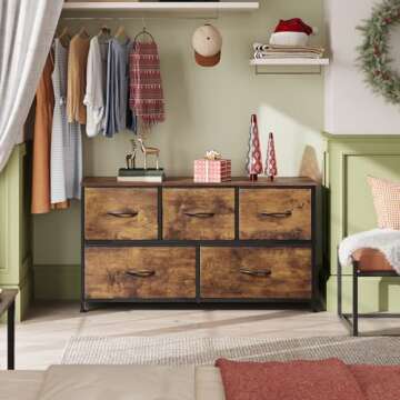 WLIVE Dresser for Bedroom with 5 Drawers, Wide Chest of Drawers, Fabric Dresser, Storage Organizer U...