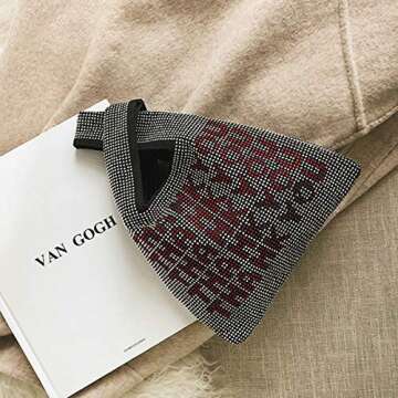 TENDYCOCO Women Crystal Diamante Handbag Letter Shining Purse Large Evening Clutch Storage Bag, Silver, Size 1