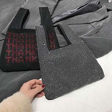 TENDYCOCO Women Crystal Diamante Handbag Letter Shining Purse Large Evening Clutch Storage Bag, Silver, Size 1