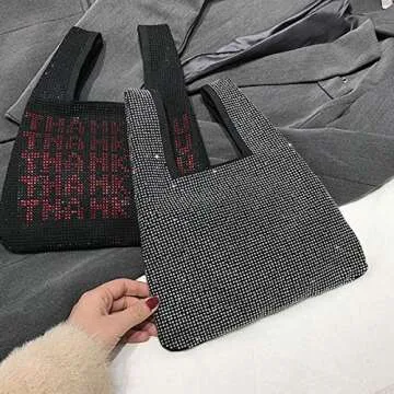 TENDYCOCO Women Crystal Diamante Handbag Letter Shining Purse Large Evening Clutch Storage Bag, Silver, Size 1