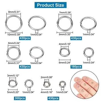 PH PandaHall 1000pcs 304 Stainless Steel Jump Rings, 18-Gauge Open Jump Ring 4/5/6/8/9/10mm Connector Rings O Ring Chainmail Rings for Earring Bracelet Necklace Jewelry Keychain DIY Craft Making
