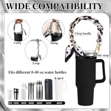 SiliFine Valentines Day Gifts Silicone Water Bottle Handle Holder with Strap Sling Carrier Holder Strap Compatible with Stanley Cup Accessories Fits Most 8-40 oz Bottles(Polka Dot Black)