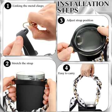 SiliFine Valentines Day Gifts Silicone Water Bottle Handle Holder with Strap Sling Carrier Holder Strap Compatible with Stanley Cup Accessories Fits Most 8-40 oz Bottles(Polka Dot Black)