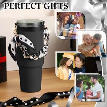 SiliFine Valentines Day Gifts Silicone Water Bottle Handle Holder with Strap Sling Carrier Holder Strap Compatible with Stanley Cup Accessories Fits Most 8-40 oz Bottles(Polka Dot Black)